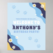 Groovy Puppy Welcome Sign Poster Birthday Blue (Voorkant)