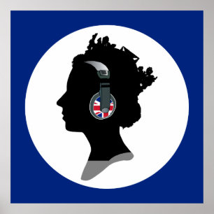 GROOVY QUEEN ELIZABETH MET DJ HEADPHONES POSTER