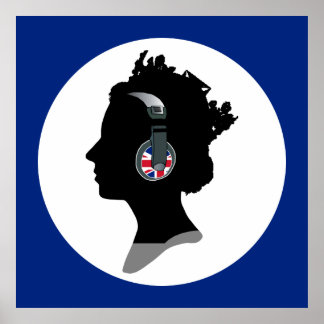 GROOVY QUEEN ELIZABETH MET DJ HEADPHONES POSTER