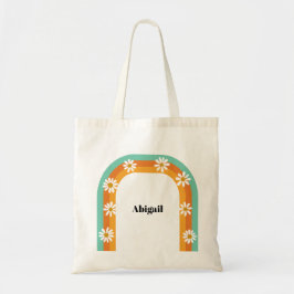 Groovy Rainbow 1970s Style Boho Daisy gepersonalis Tote Bag