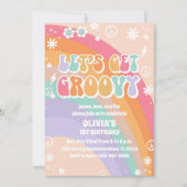 Groovy Rainbow 1e Verjaardagsuitnodiging Kaart (Voorkant)