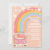 Groovy Rainbow 1e Verjaardagsuitnodiging Kaart (Voorkant)