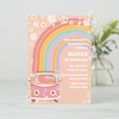 Groovy Rainbow 1e Verjaardagsuitnodiging Kaart (Staand voorkant)