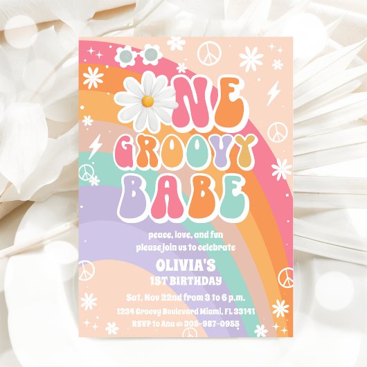 Groovy Rainbow 1e Verjaardagsuitnodiging Kaart