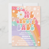 Groovy Rainbow 1e Verjaardagsuitnodiging Kaart (Voorkant)