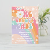 Groovy Rainbow 1e Verjaardagsuitnodiging Kaart (Staand voorkant)