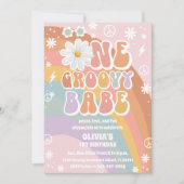 Groovy Rainbow 1e Verjaardagsuitnodiging Kaart (Voorkant)