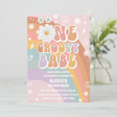 Groovy Rainbow 1e Verjaardagsuitnodiging Kaart (Staand voorkant)