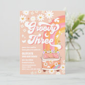 Groovy Rainbow 3e Verjaardagsuitnodiging Kaart (Staand voorkant)