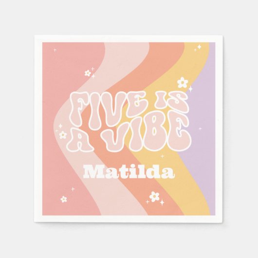 Groovy Rainbow 5 is een Vibe 60's retro daisy cool Servet (Voorkant)