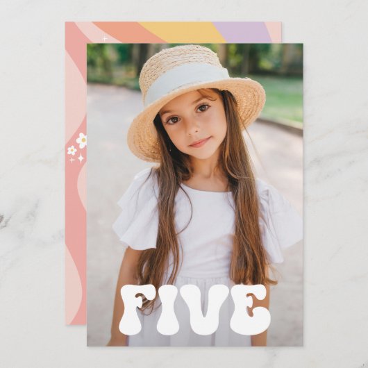 Groovy Rainbow 5 is een Vibe 60's retro daisy foto Kaart (Voorkant / Achterkant)