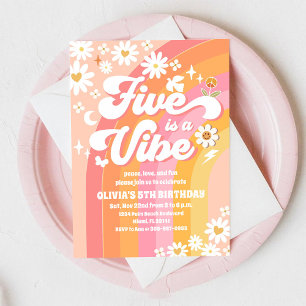 Groovy Rainbow 5de Verjaardagsuitnodiging Kaart