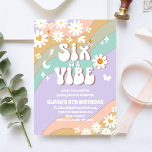 Groovy Rainbow 6de Verjaardagsuitnodiging Kaart