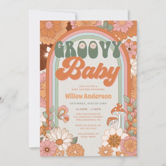 Groovy Rainbow Baby shower nodigt 70 s uit Kaart (Voorkant)