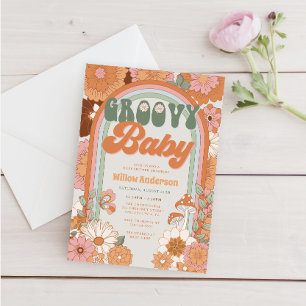Groovy Rainbow Baby shower nodigt 70 s uit Kaart