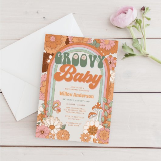 Groovy Rainbow Baby shower nodigt 70 s uit Kaart