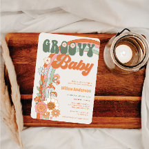 Groovy Rainbow Baby shower nodigt Retro uit