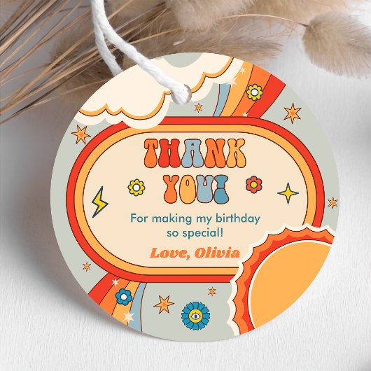 Groovy Rainbow Dank u verjaardagsfeestje Bedankjes Labels