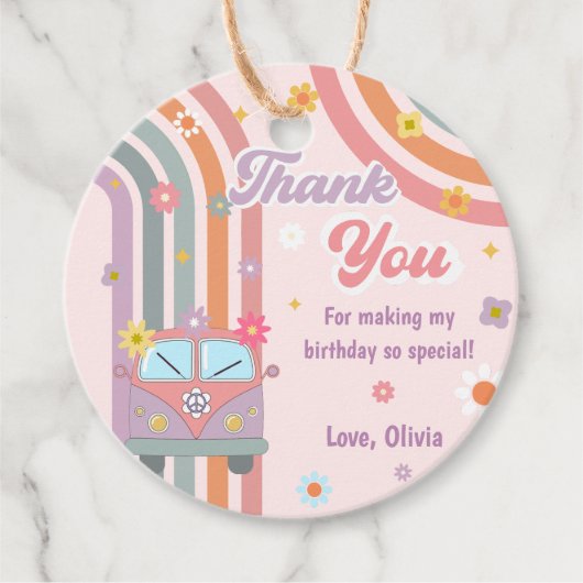 Groovy Rainbow Dank u verjaardagsfeestje Bedankjes Labels (Voorkant)