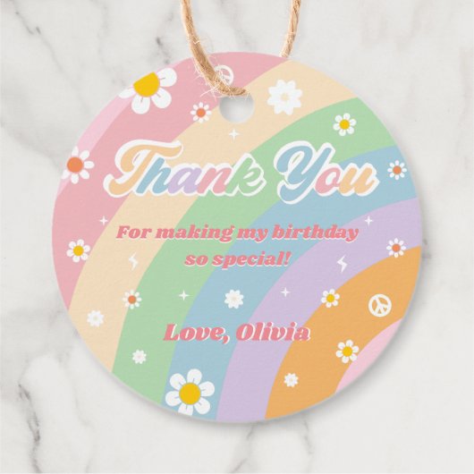 Groovy Rainbow Dank u verjaardagsfeestje Bedankjes Labels (Achterkant)