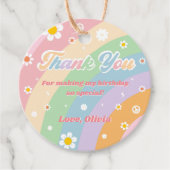 Groovy Rainbow Dank u verjaardagsfeestje Bedankjes Labels (Voorkant)