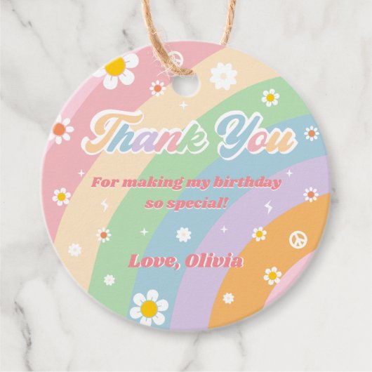 Groovy Rainbow Dank u verjaardagsfeestje Bedankjes Labels (Voorkant)