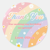 Groovy Rainbow Dank u verjaardagsfeestje Ronde Sticker (Voorkant)