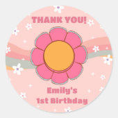 Groovy Rainbow Dank u verjaardagsfeestje Ronde Sticker (Voorkant)