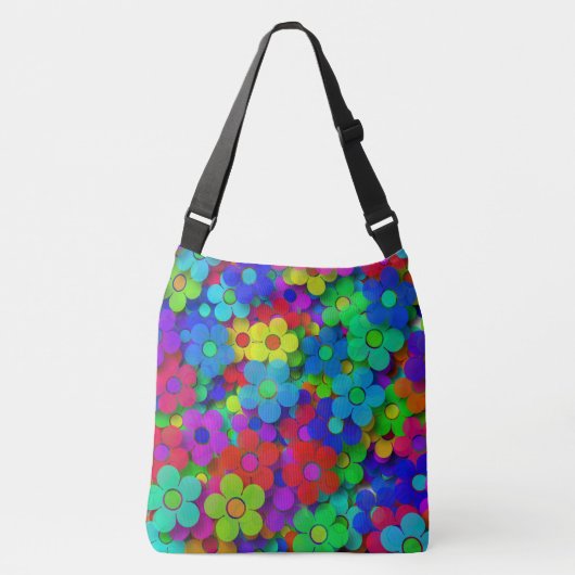 Groovy Rainbow Flowers Crossbody Tas (Voorkant)