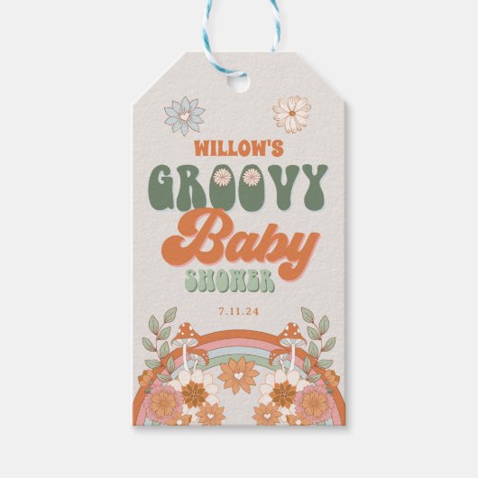 Groovy Rainbow Hippie Baby shower Favor Cadeau Lab Cadeaulabel (Voorkant)