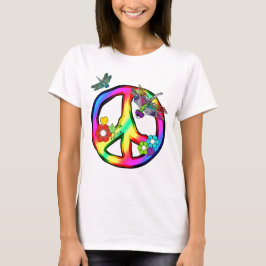 GROOVY RAINBOW PEACE SIGN DRAGONFLY TSHIRT
