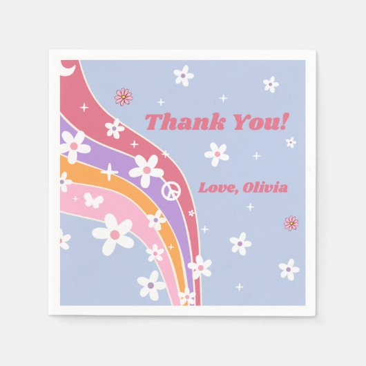 Groovy Rainbow Retro Verjaardagsfeestservetten Servet (Voorkant)