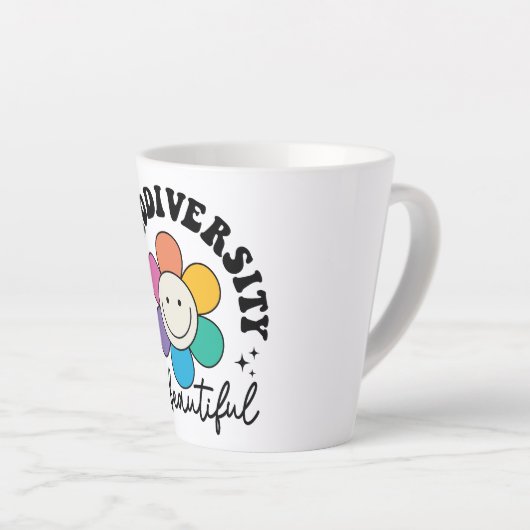 Groovy Rainbow Smiley Flower Neurodiversity Latte Mok (Rechterhoek)