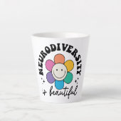 Groovy Rainbow Smiley Flower Neurodiversity Latte Mok (Voorkant)