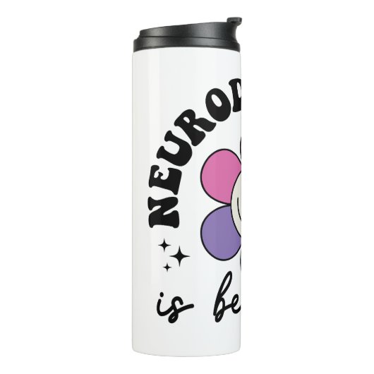 Groovy Rainbow Smiley Flower Neurodiversity Thermosbeker (Gedraaid links)