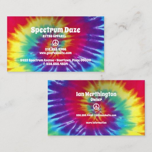 Groovy Rainbow Stropdas-Dye Hippie Visitekaartje (Voorkant / Achterkant)