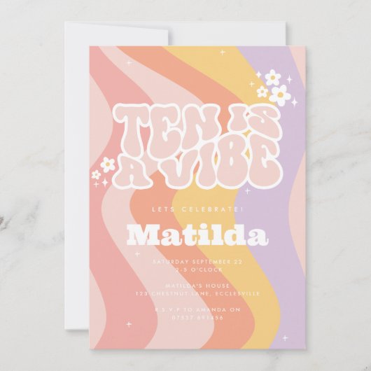 Groovy Rainbow Ten is een Vibe 60's retro daisy co Kaart (Voorkant)