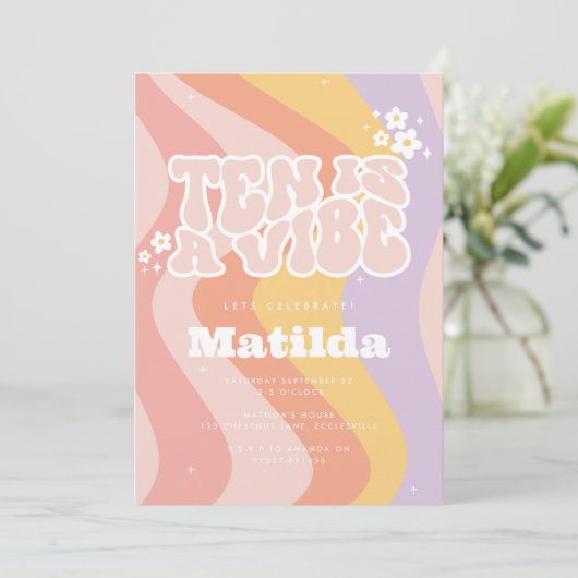 Groovy Rainbow Ten is een Vibe 60's retro daisy co Kaart (Staand voorkant)