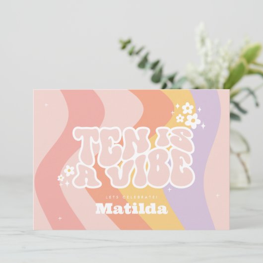 Groovy Rainbow Ten is een Vibe 60's retro daisy co Kaart (Staand voorkant)