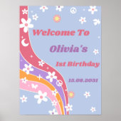 Groovy Rainbow Verjaardagsfeestje Welkomstbord Poster (Voorkant)