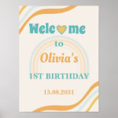 Groovy Rainbow Verjaardagsfeestje Welkomstbord Poster (Voorkant)