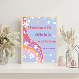 Groovy Rainbow Verjaardagsfeestje Welkomstbord Poster