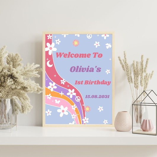 Groovy Rainbow Verjaardagsfeestje Welkomstbord Poster