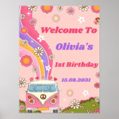 Groovy Rainbow Verjaardagsfeestje Welkomstbord Poster (Voorkant)