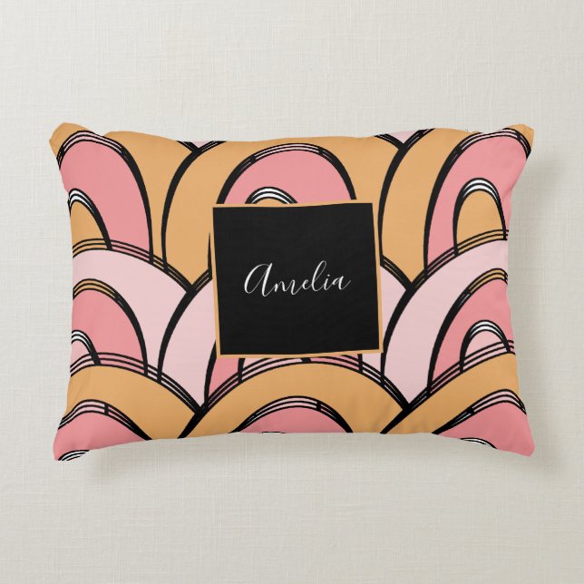 Groovy Rainbows Pattern Oranje Pink Accent Kussen (Voorkant)