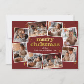 Groovy Red & Gold Merry Christmas 8 Fotocollage Feestdagenkaart (Voorkant)