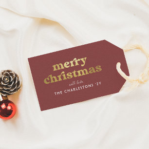Groovy Red & Gold Vrolijk Kerstfeest Cadeaulabel