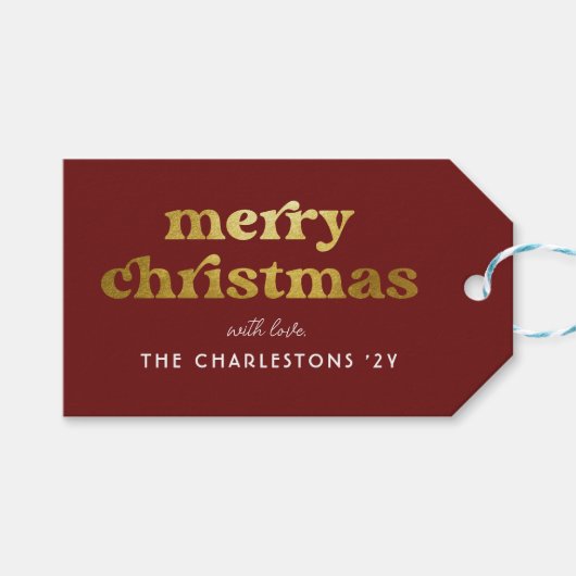 Groovy Red & Gold Vrolijk Kerstfeest Cadeaulabel (Voorkant (Horizontaal))