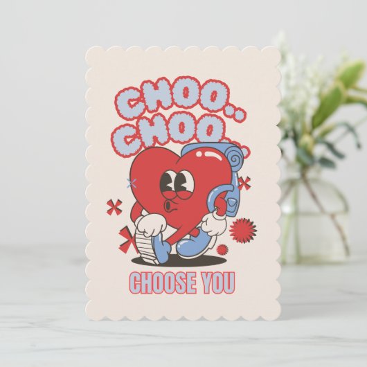 Groovy Red Heart Choo Choo Kies je Valentijnse  Feestdagenkaart (Staand voorkant)