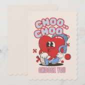 Groovy Red Heart Choo Choo Kies je Valentijnse  Feestdagenkaart (Voorkant / Achterkant)
